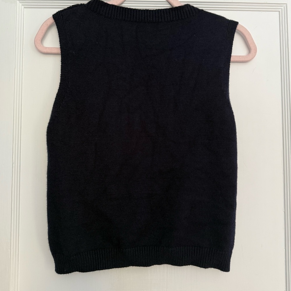 Navy Blue Delicate Knit Sleeveless Sweater Vest Approx Size Medium - Picture 3 of 4